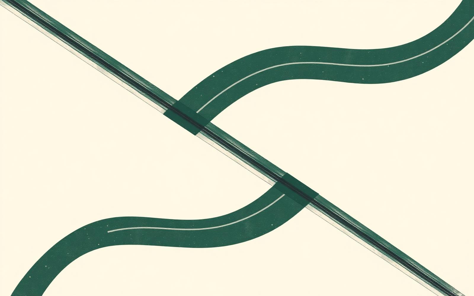 Editorial illustration of two diverging paths