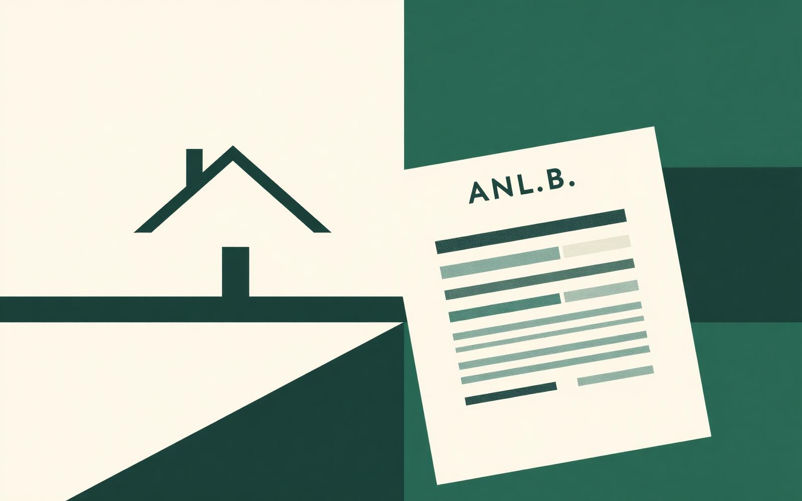 Editorial illustration of a house silhouette and a loan document